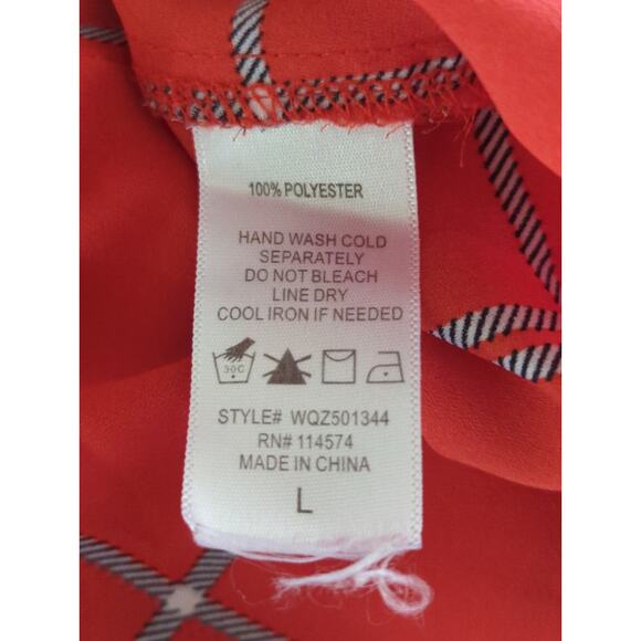 Pleione Pleated Blouse - Size L - Red Plaid Scoop Neck Casual Career Top - Picture 6 of 8